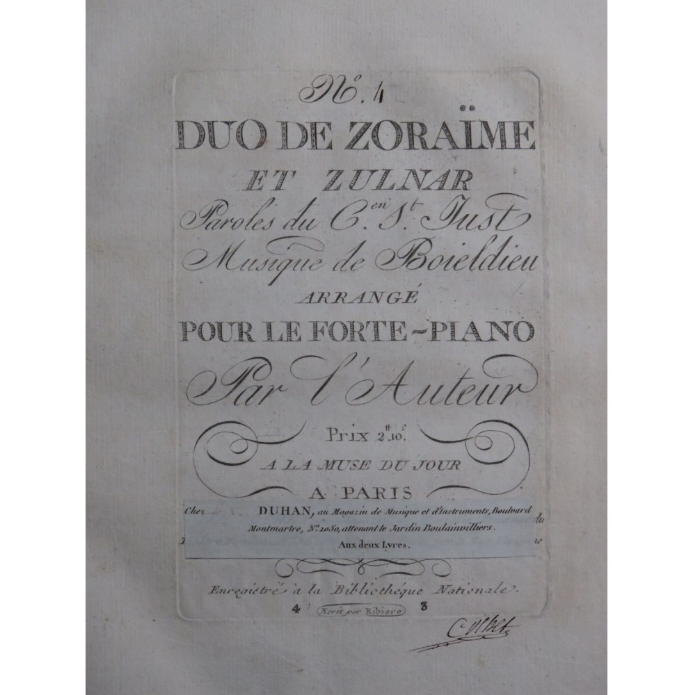 BOIELDIEU Adrien Zoraïme et Zulnar No 4 Chant Piano ca1798
