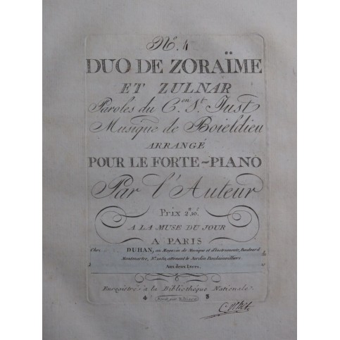 BOIELDIEU Adrien Zoraïme et Zulnar No 4 Chant Piano ca1798
