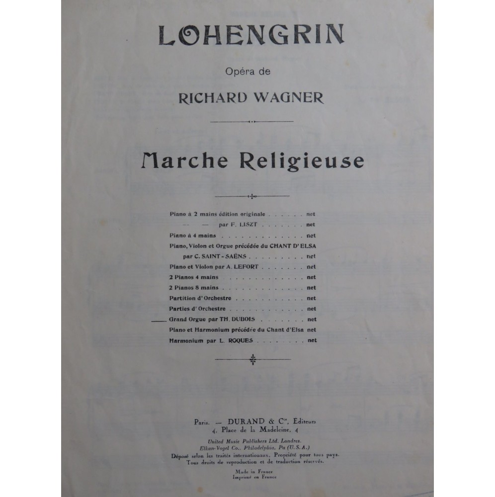 WAGNER Richard Marche Religieuse Th. Dubois Orgue 1949