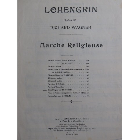 WAGNER Richard Marche Religieuse Th. Dubois Orgue 1949