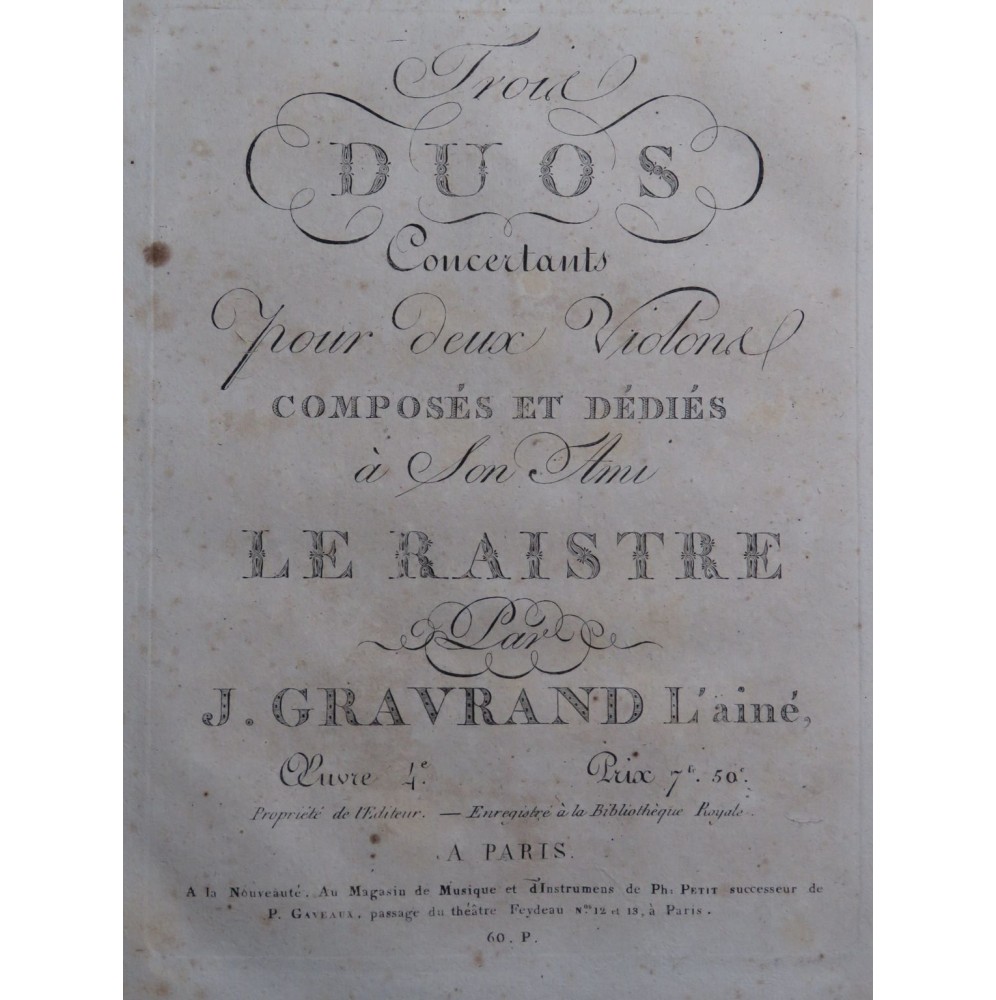 GRAVRAND Joseph Trois Duos op 4 pour 2 Violons ca1800