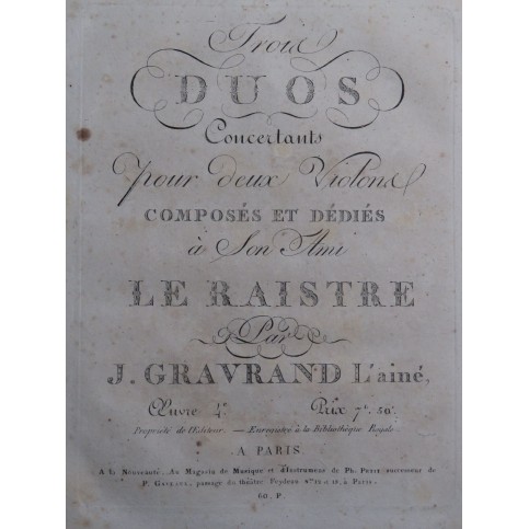 GRAVRAND Joseph Trois Duos op 4 pour 2 Violons ca1800