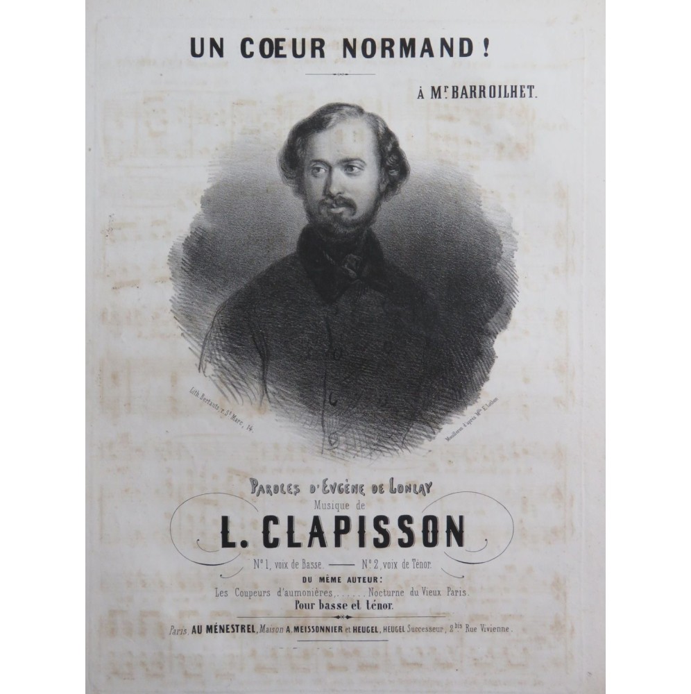 CLAPISSON Louis Un Coeur Normand Chant Piano ca1845