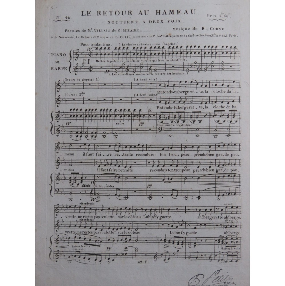 CORNU R. Le Retour Au Hameau Chant Piano ou Harpe ca1830
