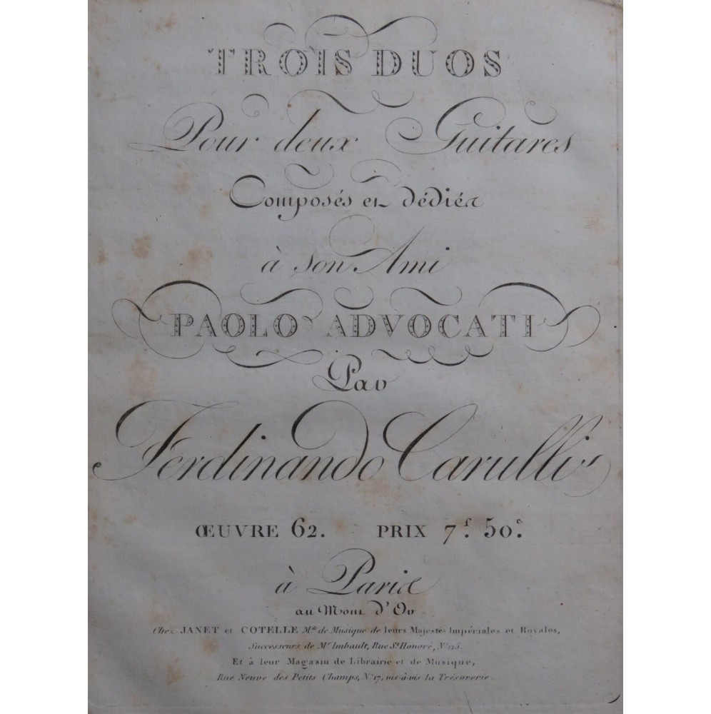 CARULLI Ferdinando Trois Duos op 62 pour 2 Guitares ca1813