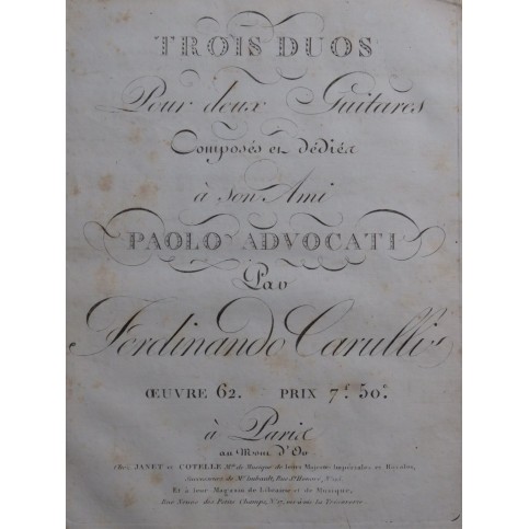 CARULLI Ferdinando Trois Duos op 62 pour 2 Guitares ca1813