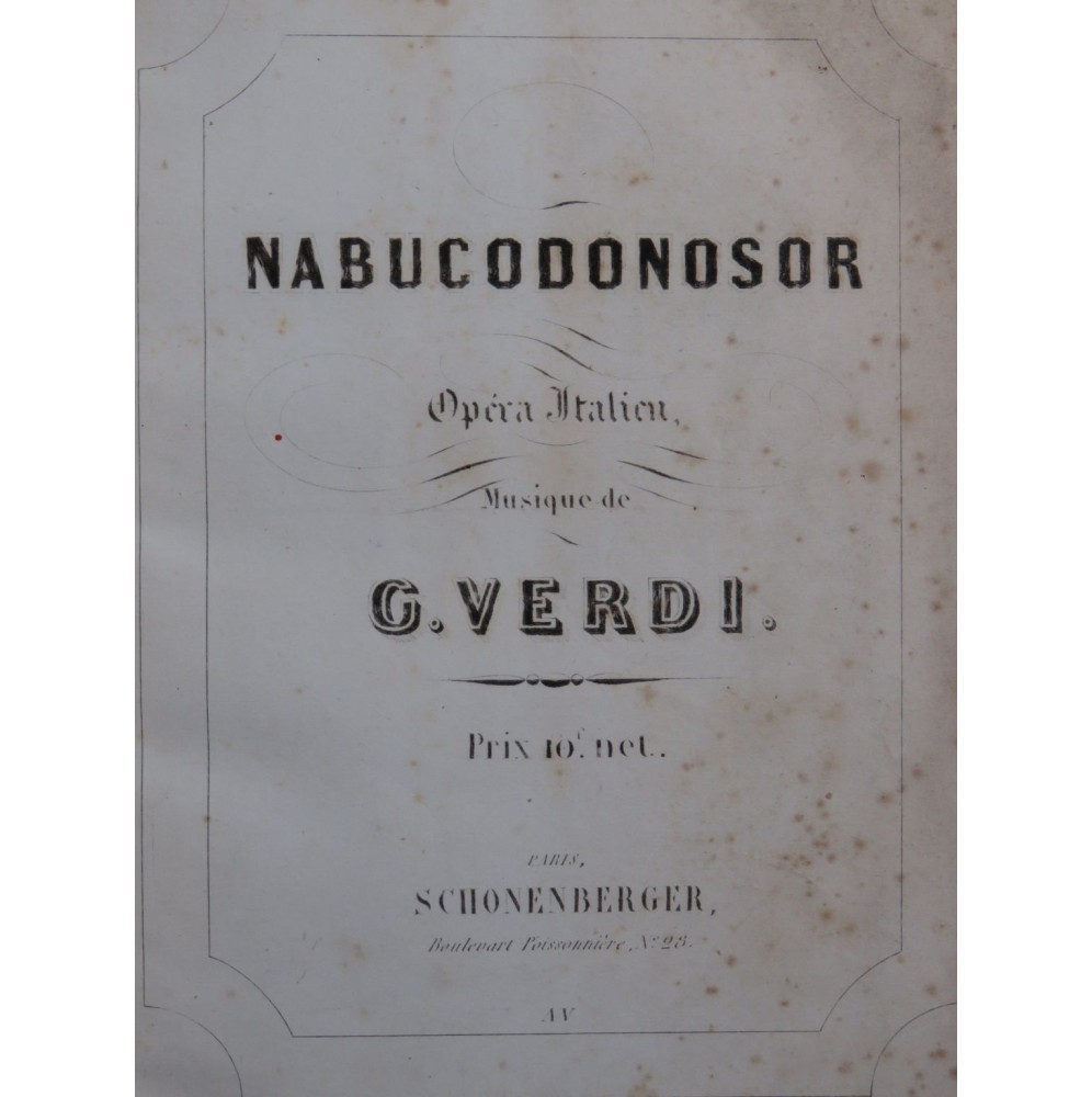 VERDI Giuseppe Nabucodonosor Opéra Chant Piano ca1844