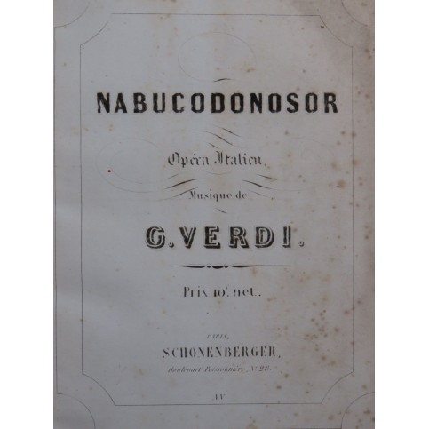 VERDI Giuseppe Nabucodonosor Opéra Chant Piano ca1844