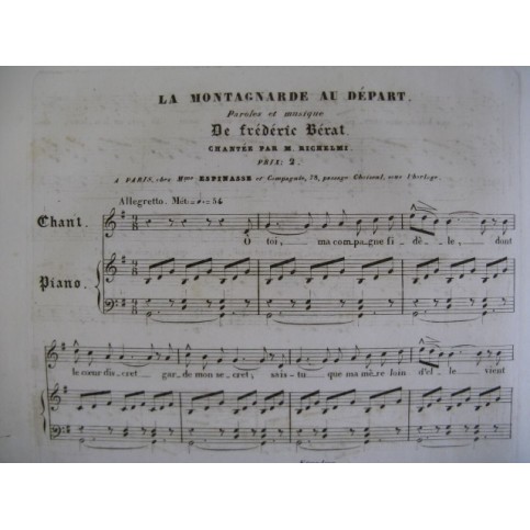 BÉRAT Frédéric La Montagnarde Chant Piano ca1830