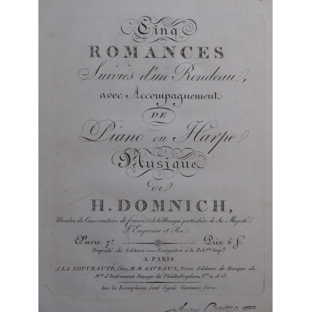 DOMNICH Heinrich Cinq Romances op 7 Chant Piano ou Harpe ca1810