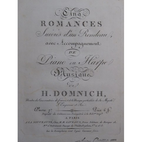 DOMNICH Heinrich Cinq Romances op 7 Chant Piano ou Harpe ca1810