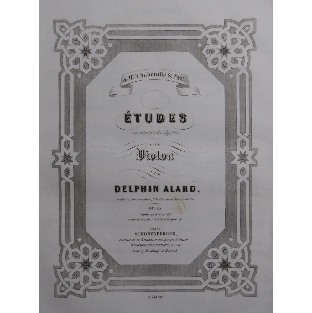 ALARD Delphin Études Caractéristiques op 18 Livre 1 Violon ca1847