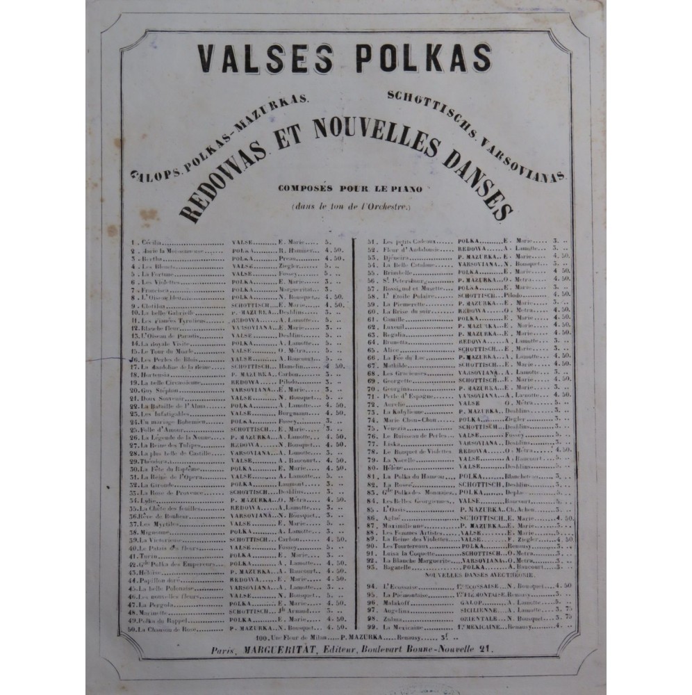 DE BAUCOURT A. Les Perles de Blois Piano XIXe siècle