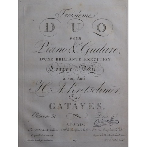 GATAYES Troisième Duo op 31 Piano Guitare ca1820