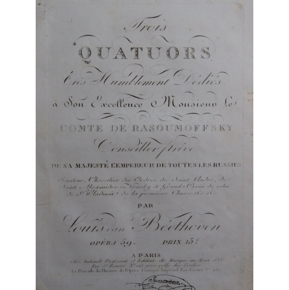 BEETHOVEN Trois Quatuors op 59 Violon Alto Violoncelle ca1810