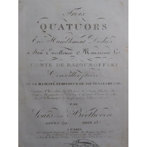 BEETHOVEN Trois Quatuors op 59 Violon Alto Violoncelle ca1810