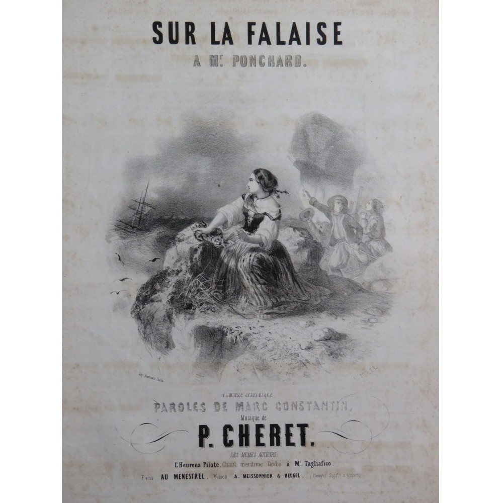 CHERET P. Sur la Falaise Chant Piano ca1845