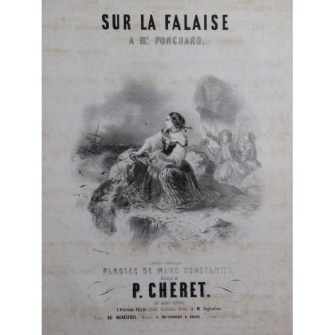 CHERET P. Sur la Falaise Chant Piano ca1845