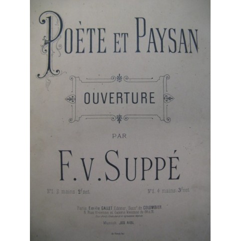 SUPPÉ François Poète et Paysan Piano 4 mains ca1890
