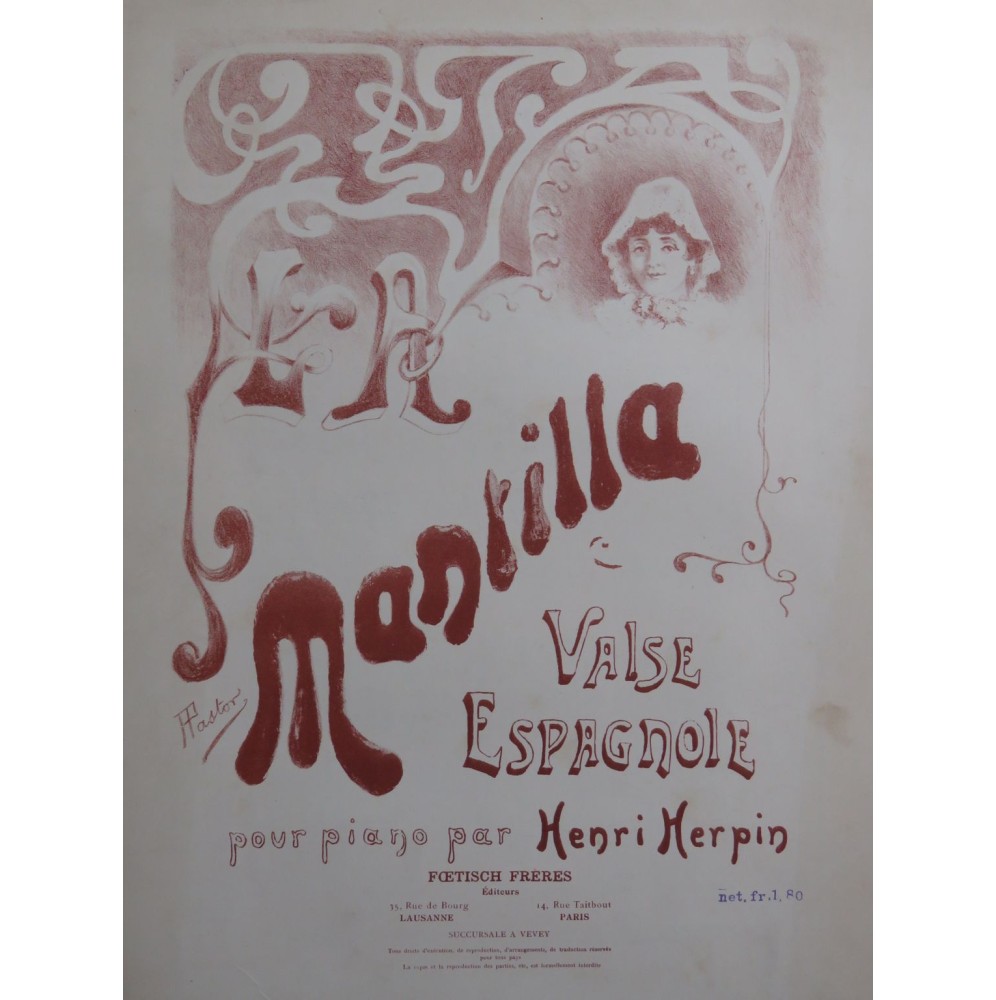 HERPIN Henri La Mantilla Piano ca1905