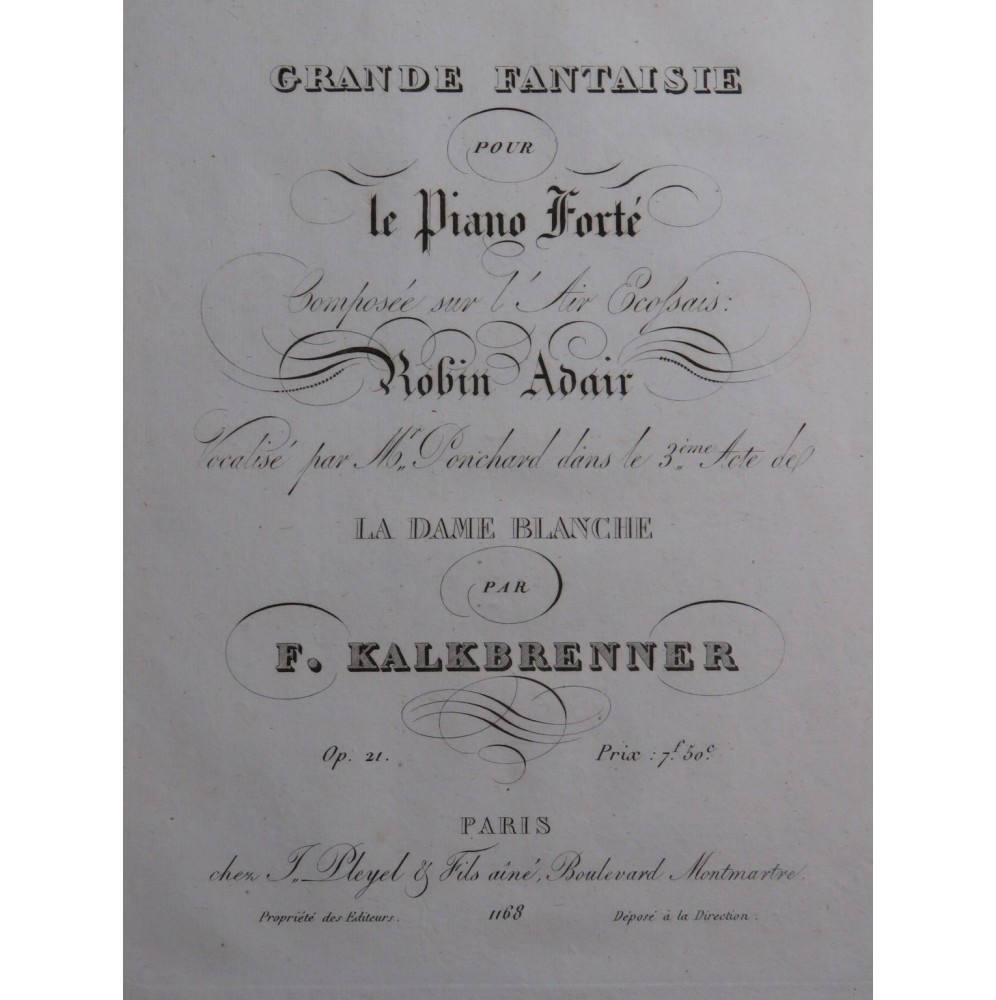 KALKBRENNER Frédéric Grande Fantaisie sur Robin Adair op 21 Piano 1816