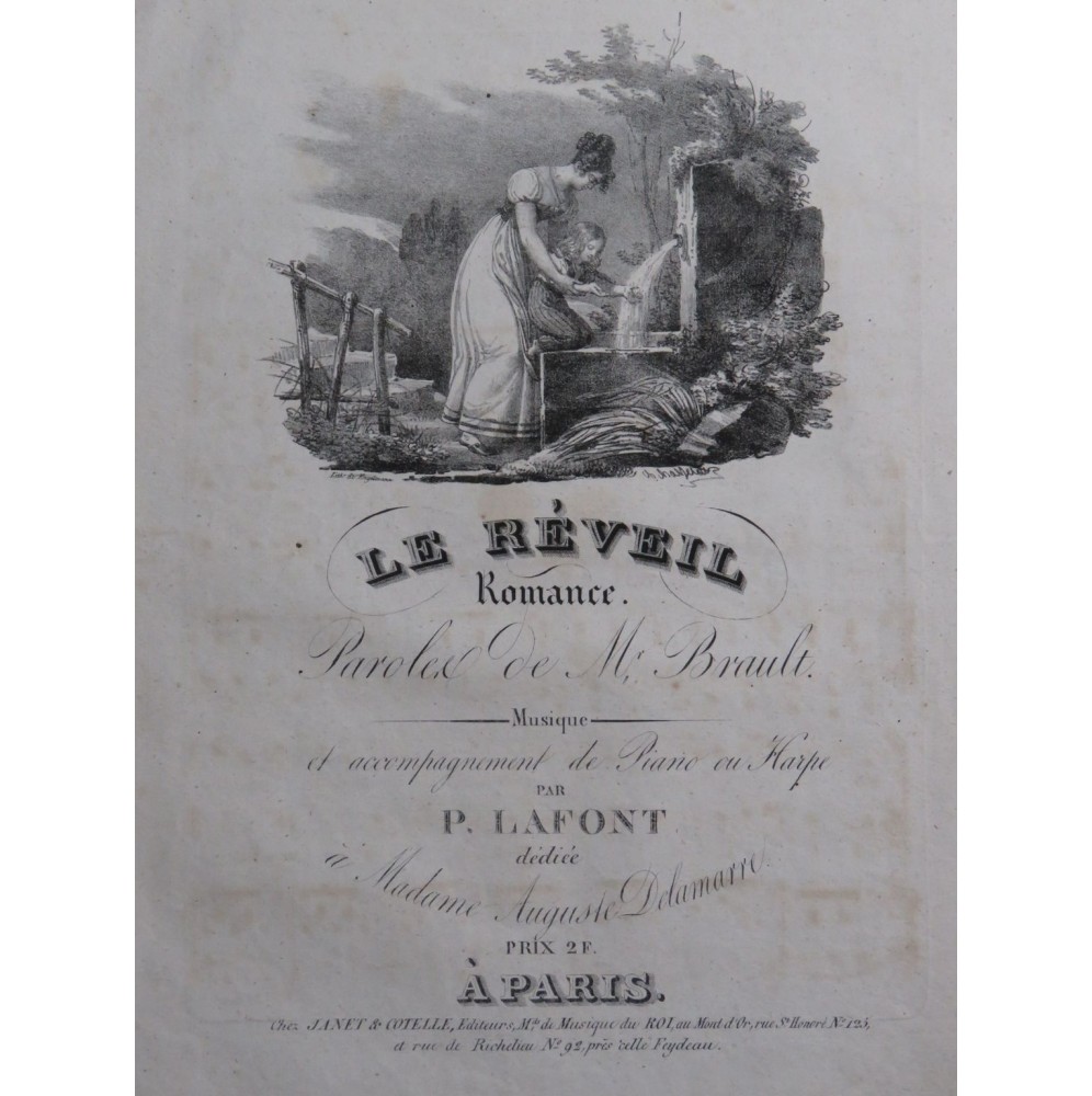 LAFONT P. Le Réveil Chant Piano ou Harpe ca1830