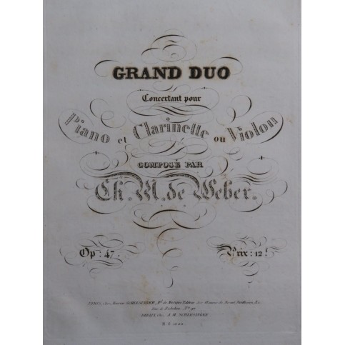 WEBER Grand Duo Concertant op 48 Piano Clarinette ou Violon ca1820