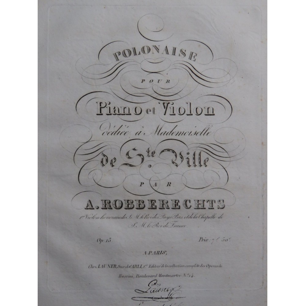 ROBBERECHTS André Polonaise op 15 Piano Violon ca1830