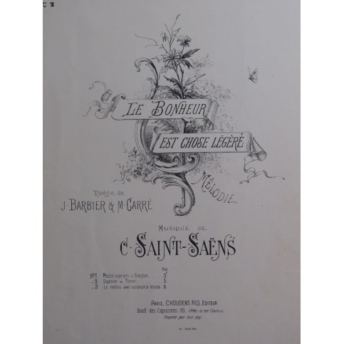 SAINT-SAËNS Camille Le Bonheur est chose Légère Chant Piano