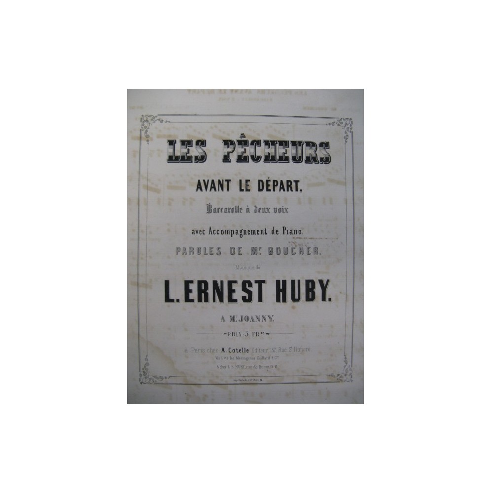 HUBY L. Ernest Les Pêcheurs Chant Piano ca1840