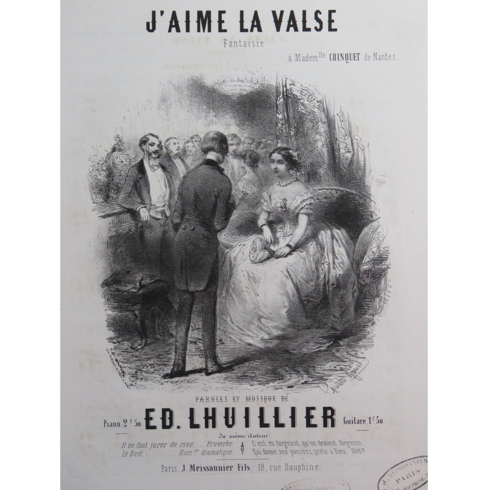 LHUILLIER Edmond J'aime la Valse Chant Piano ca1850