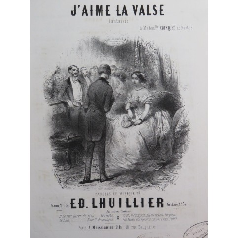 LHUILLIER Edmond J'aime la Valse Chant Piano ca1850