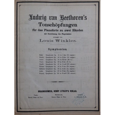 BEETHOVEN Symphonien Symphonies Piano