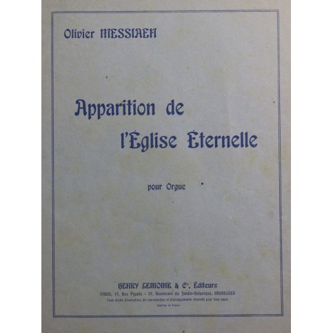 MESSIAEN Olivier Apparition de l'Église Éternelle Orgue 1934