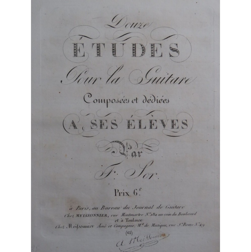 SOR Fernando Douze Études op 6 Guitare ca1820