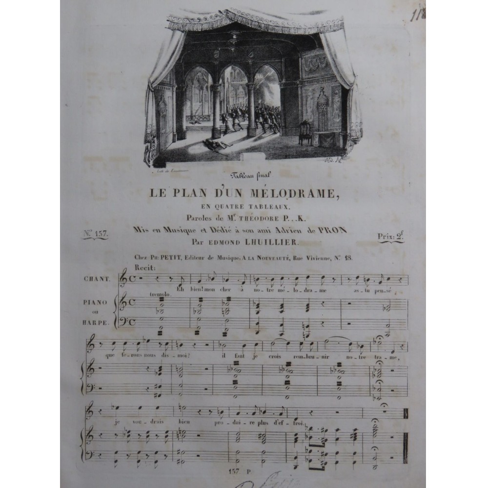 LHUILLIER Edmond Le Plan d'un Mélodrame Chant Piano ou Harpe ca1830