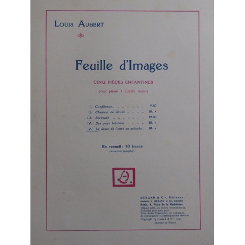 AUBERT Louis La Danse de l'ours en peluche Piano 4 mains 1930