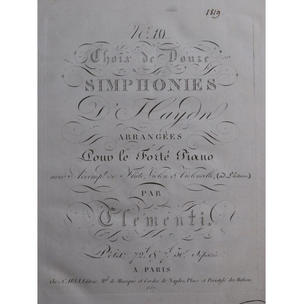 CLEMENTI Muzio Symphonie No 10 Haydn Piano Violon 1815