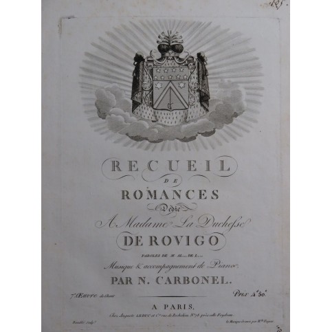 CARBONEL Narcisse Recueil de Romances Chant Piano ou Harpe ca1820