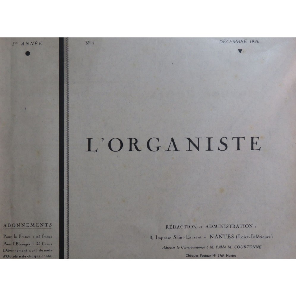 L'Organiste 3e Année No 3 Vadon Chaudeur Orgue 1936