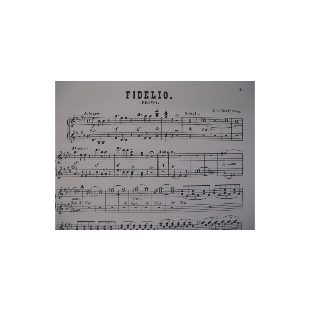 BEETHOVEN Fidélio Ouverture Piano 4 mains 1875
