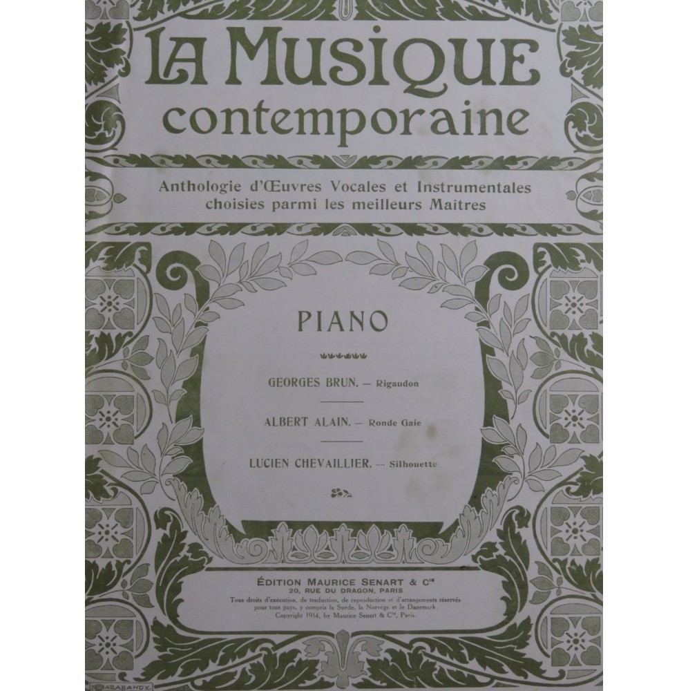 BRUN Georges ALAIN Albert CHEVAILLIER Lucien Pièces Piano 1914