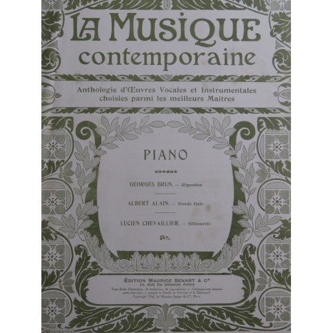 BRUN Georges ALAIN Albert CHEVAILLIER Lucien Pièces Piano 1914