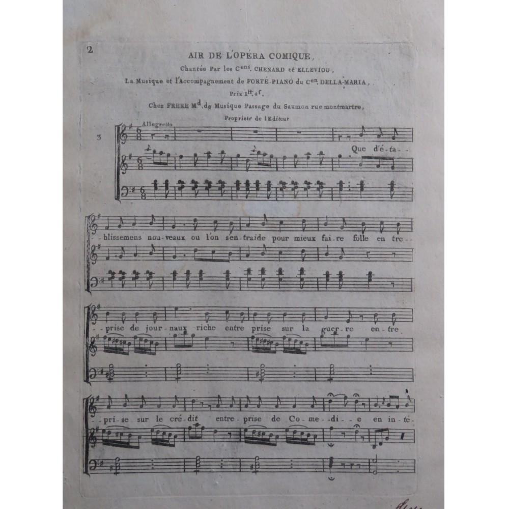 DELLA MARIA Domenico L'Opéra Comique No 3 Chant Piano ca1800