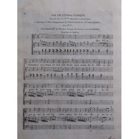 DELLA MARIA Domenico L'Opéra Comique No 3 Chant Piano ca1800