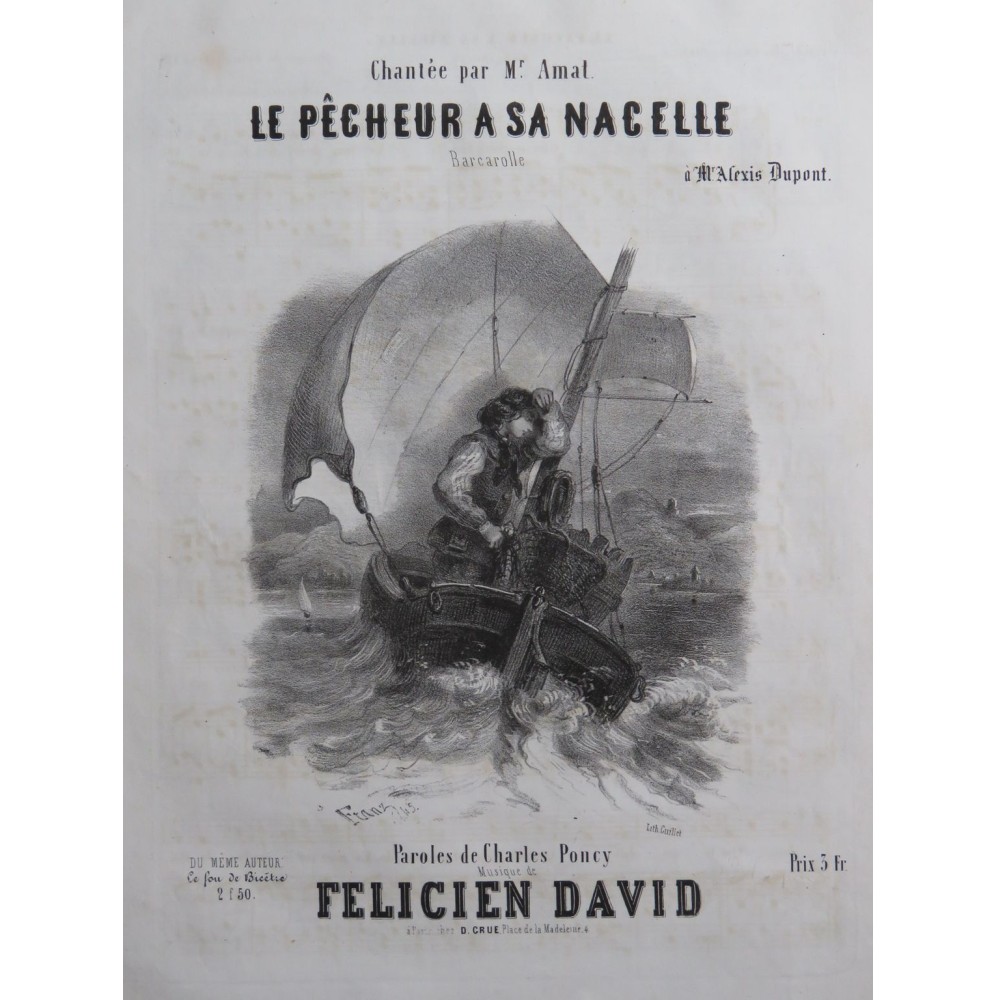 DAVID Félicien Le Pêcheur à sa Nacelle Chant Piano ca1840