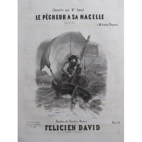 DAVID Félicien Le Pêcheur à sa Nacelle Chant Piano ca1840