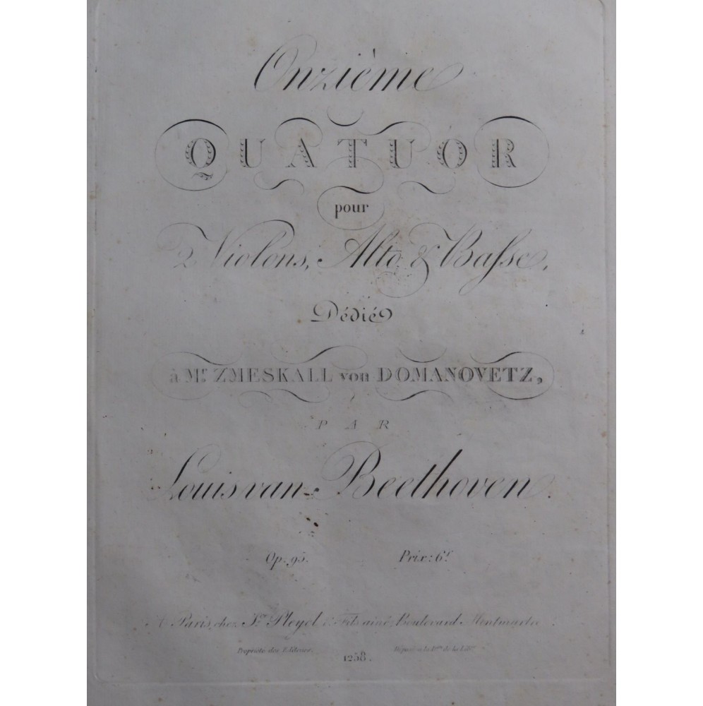 BEETHOVEN Quatuors op 95 No 11 Violon Alto Violoncelle ca1817