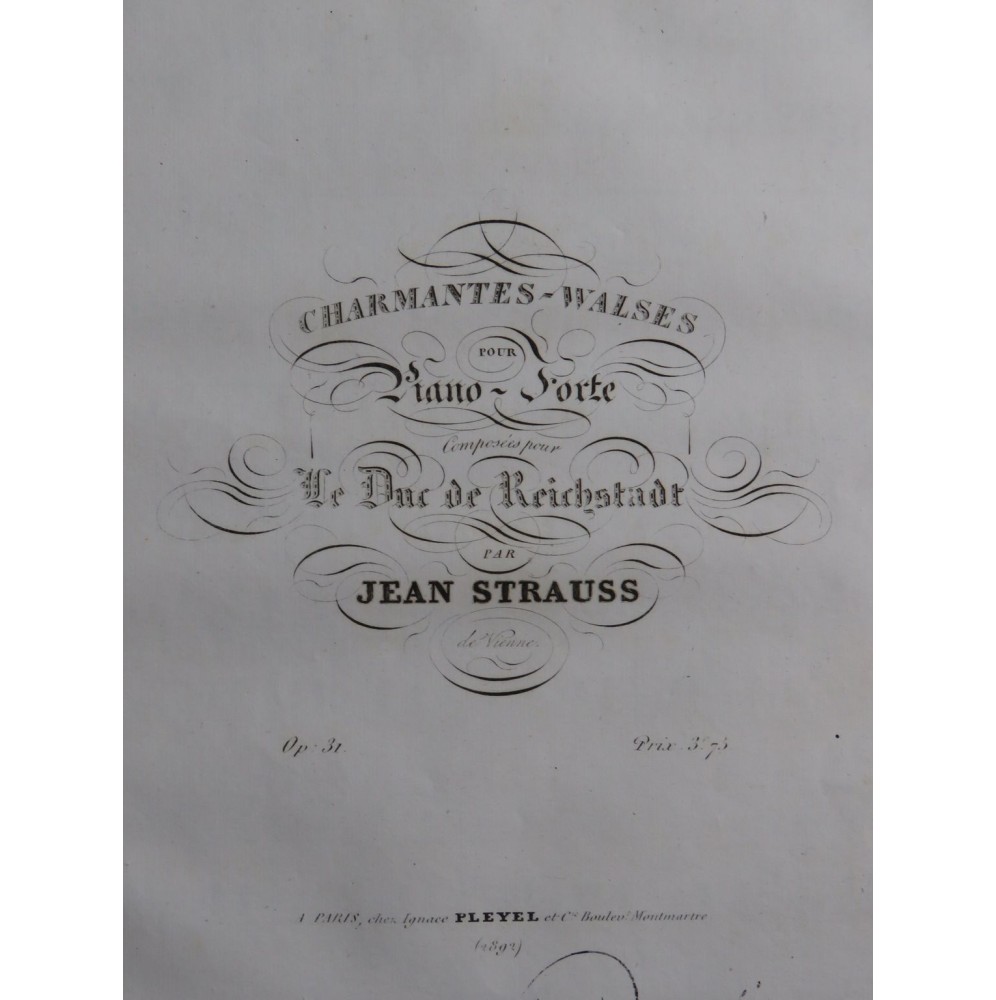 STRAUSS Johann Charmantes Walses op 31 Piano ca1830