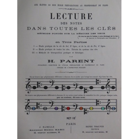 PARENT Hortense Lecture des Notes dans toutes les clés 1886